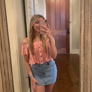 Salmon Strip Off The Shoulder Crop Top